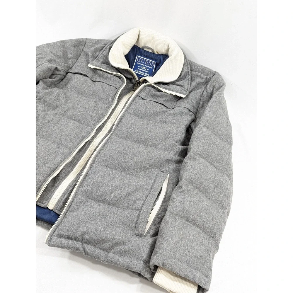 GUESS Double Zip HEAVY coat Double Zip‎ Winter Wool blend SZ. Men's MEDIUM GRAY